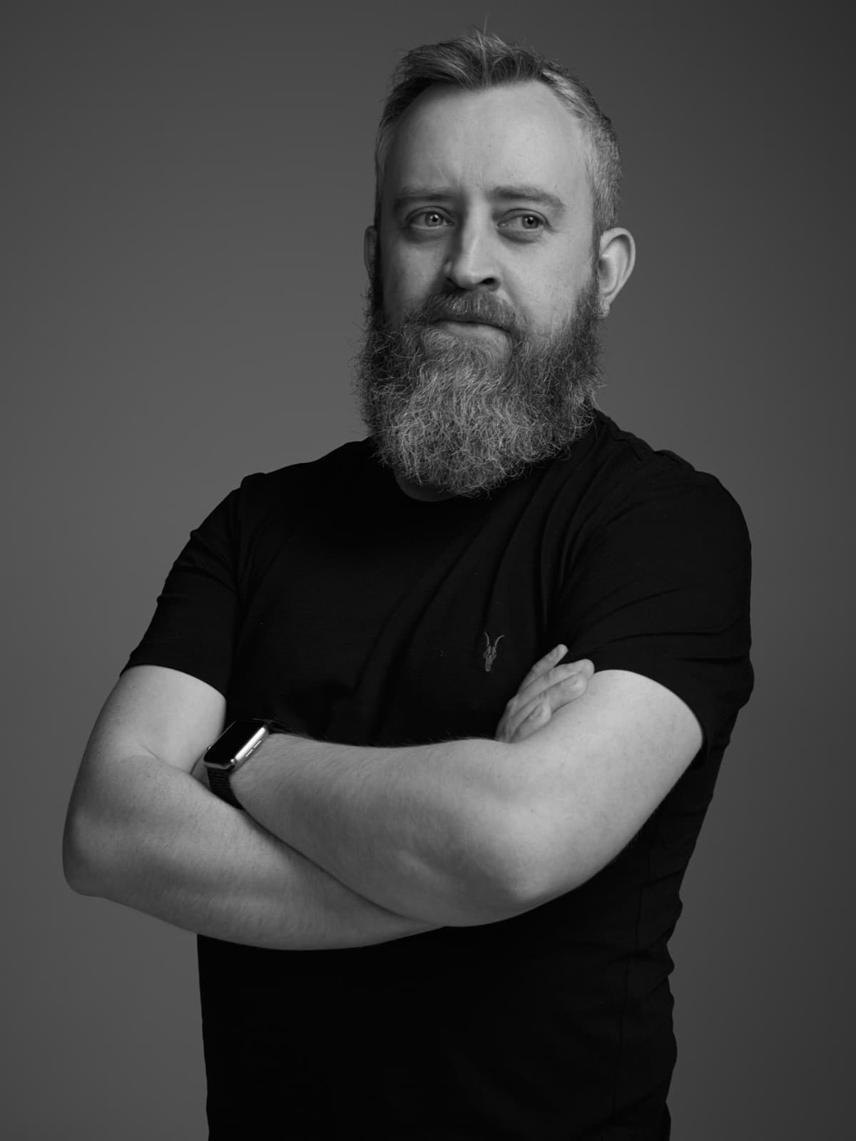 Mark Darling, black and white studio portrait